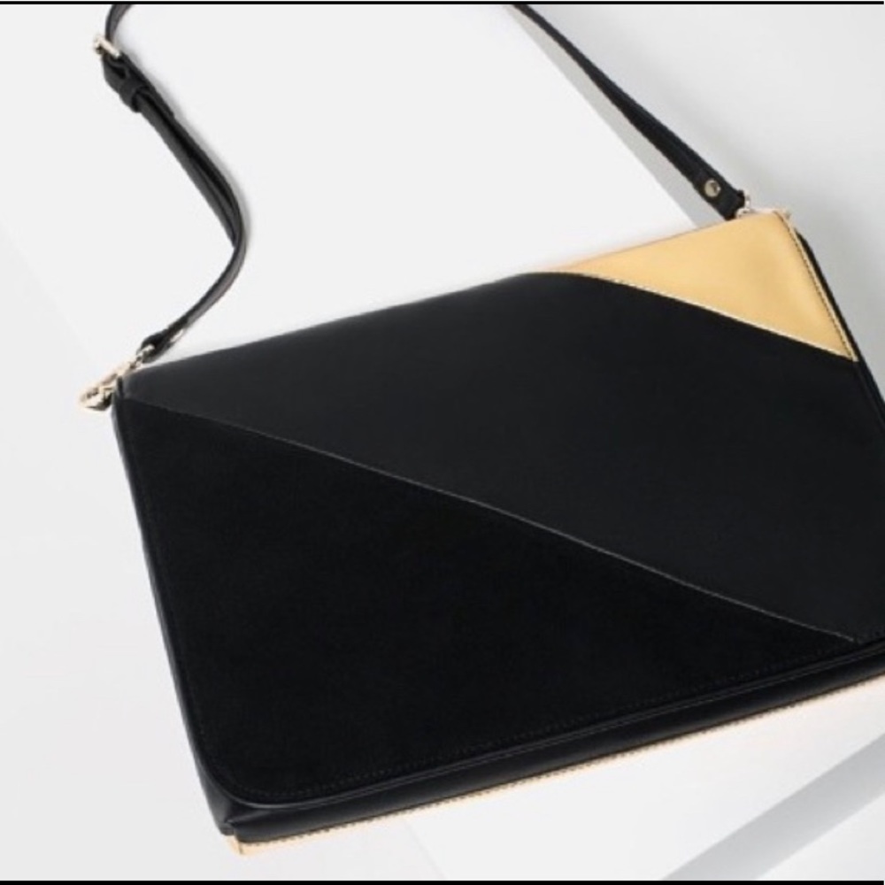 ZARA GOLD & BLACK CONTRASTING CLUTCH WITH DETACHABLE STRAP BRAND NEW WITH TAGS
